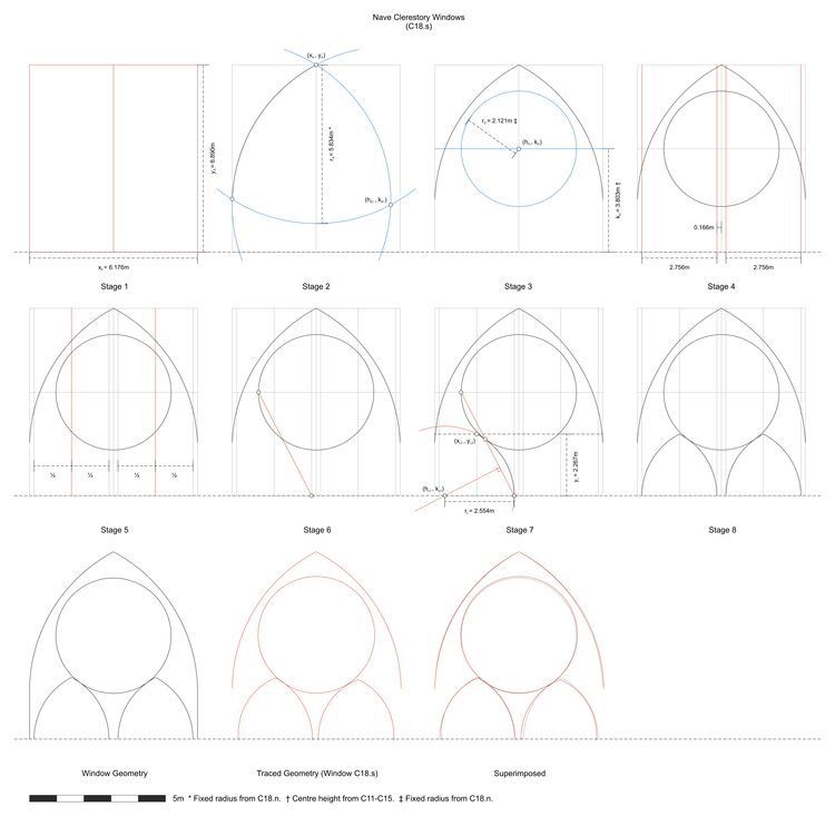Thumbnail of Hypothesised step-by-step design process for window tracery in window C18.s (nave clerestory) at Reims Cathedral in France.