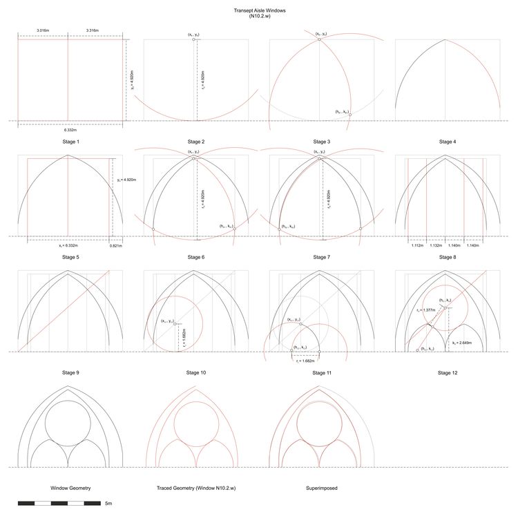 Thumbnail of Hypothesised step-by-step design process for window tracery in window N10.2.w (transept aisle) at Reims Cathedral in France.