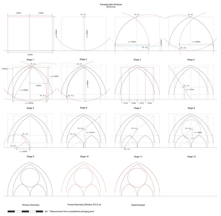 Thumbnail of Hypothesised step-by-step design process for window tracery in window S10.2.w (transept aisle) at Reims Cathedral in France.