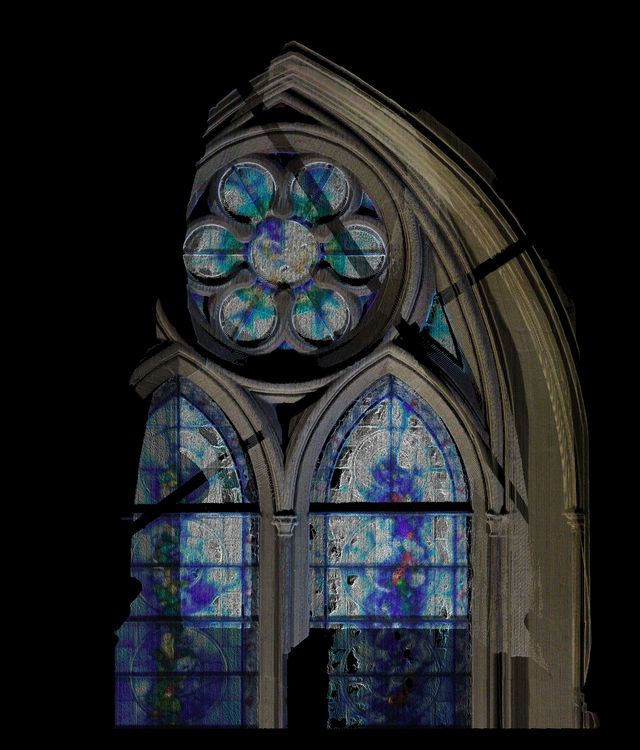 Thumbnail of Orthorectified image of point cloud showing internal section view of tracery in window S5.3.e (south transept) at Westminster Abbey in England (UK).
