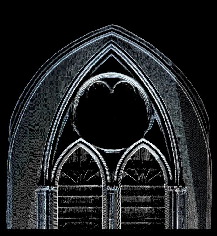 Thumbnail of Orthorectified image of point cloud showing internal section view of tracery in window S6.3.e (south transept) at Westminster Abbey in England (UK).