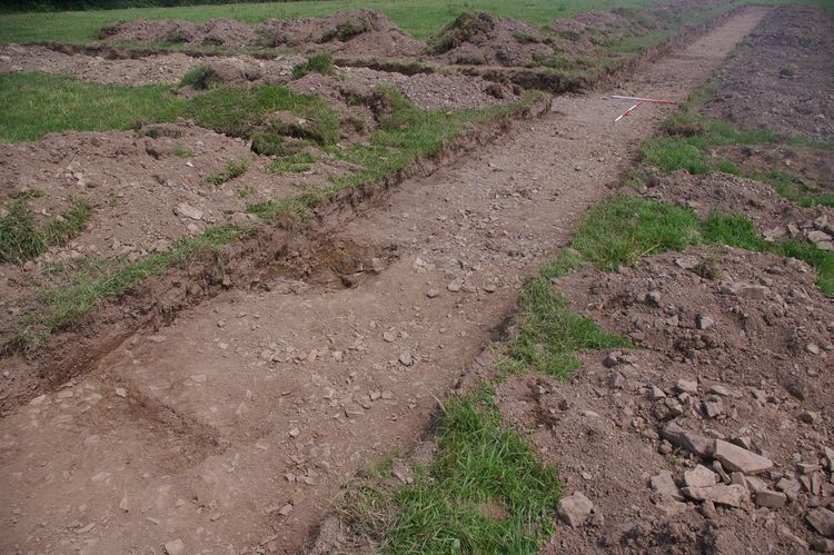 Thumbnail of A shot of Ditch [1303] and Ditch [1305] and Ditch [1307]; looking north (1m and 2m scales).