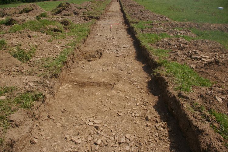 Thumbnail of A shot of Ditch [1303] and Ditch [1305] and Ditch [1307]; looking north-east (1m and 2m scales).