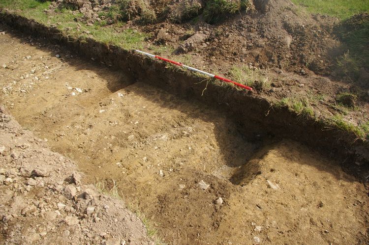 Thumbnail of A shot of Gully [1311] and Ditch [1313]; looking north (2m scale).