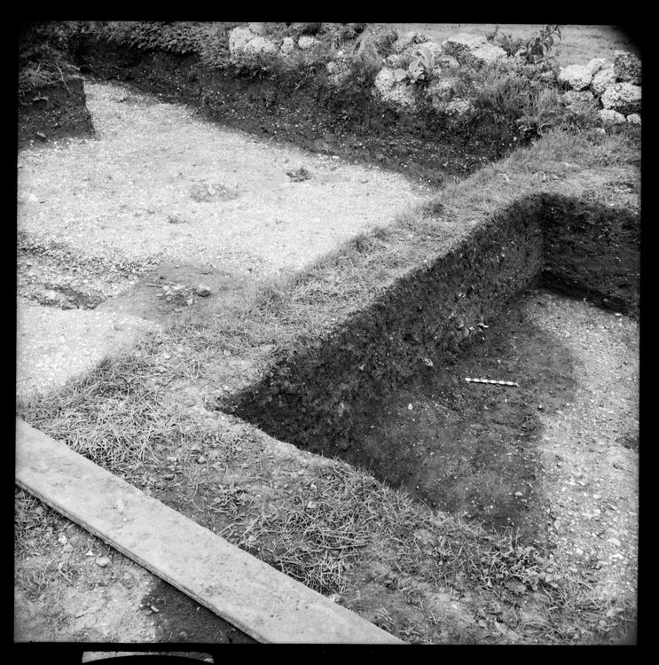 Thumbnail of 11-6 View looking NW of foundation trench in PC III and PC I with scale