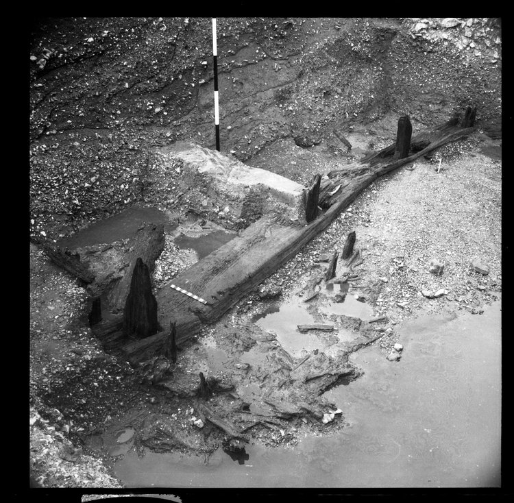 Thumbnail of 30-5 View looking NE of close up of Beam A in Great Ditch I with scale