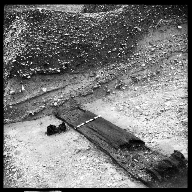 Thumbnail of 48-2 Close up of W end of Beam B in Great Ditch II middle section before excavation with scale
