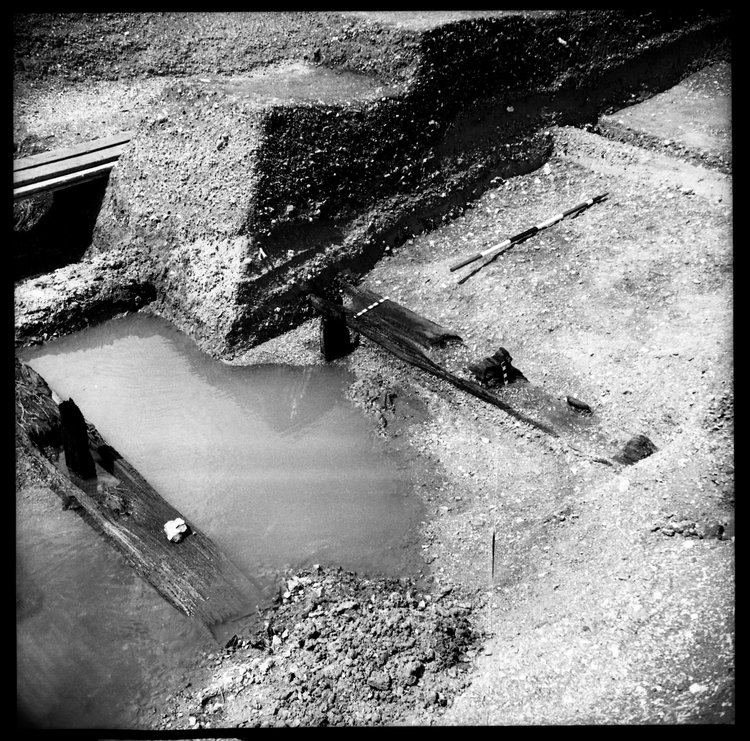 Thumbnail of 48-7 View looking NW of Beams A and B in Great Ditch II middle section with scale