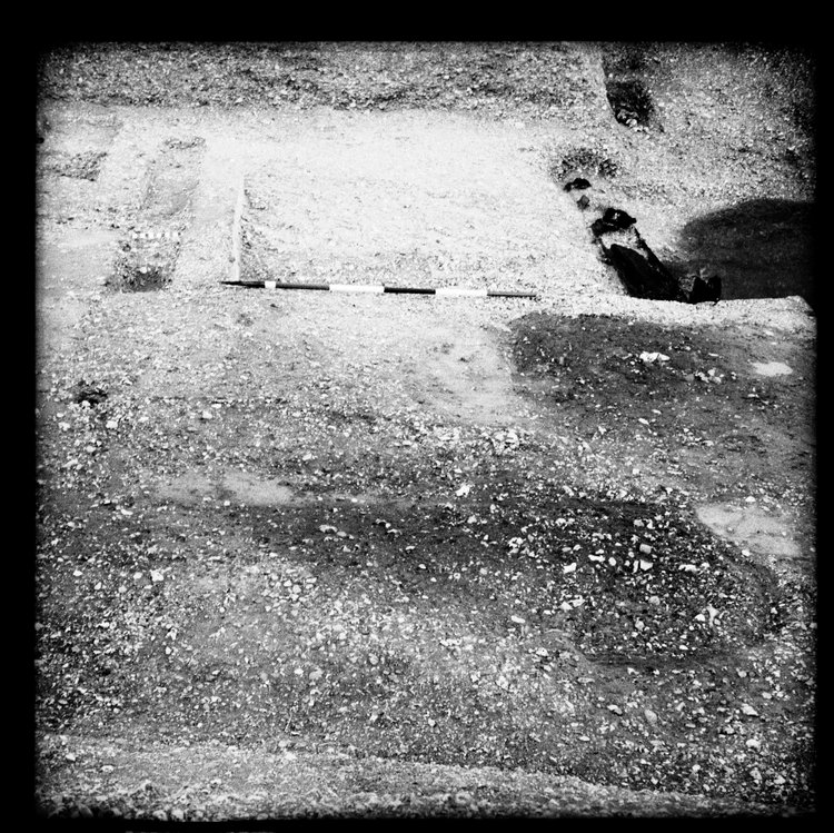 Thumbnail of 57-11 View looking E of Beam B during excavation in Great Ditch II with scale