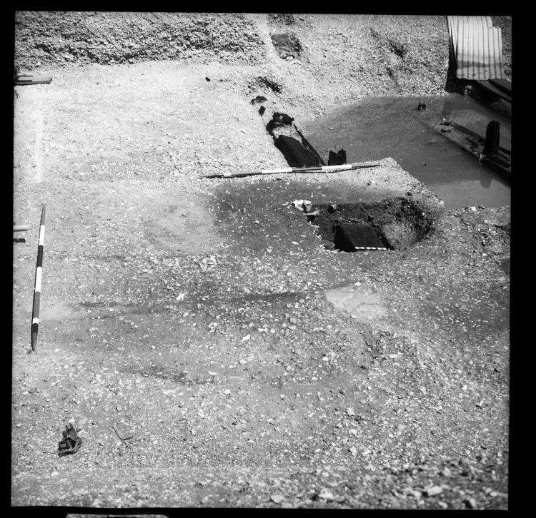 Thumbnail of 57-6 View looking E of Beams B and C during excavation in Great Ditch II with scale