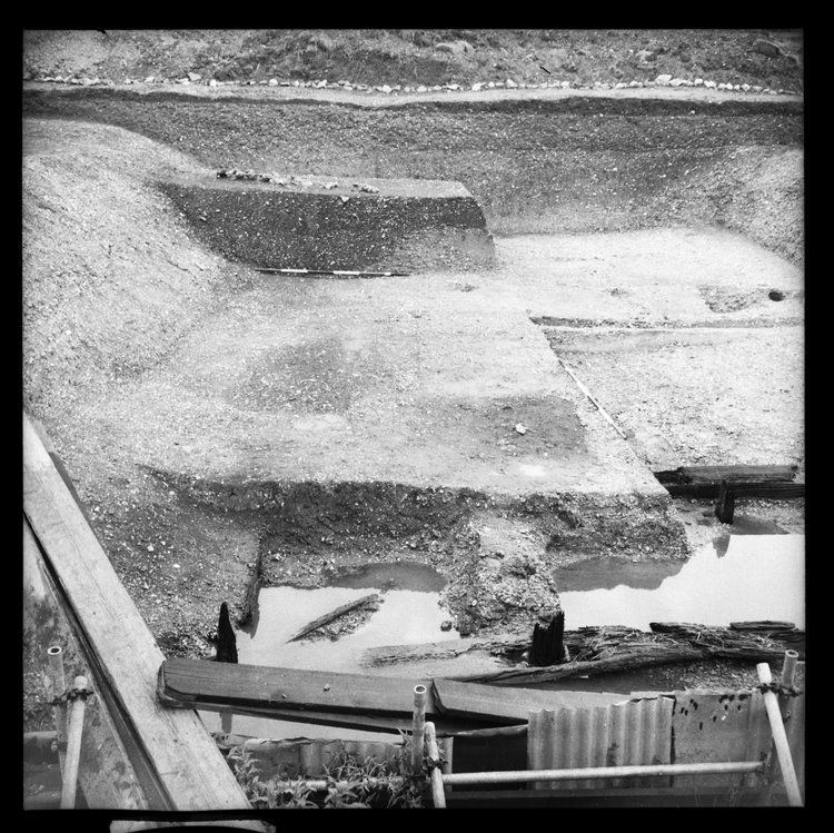 Thumbnail of 57-7 View looking N of Great Ditch II during excavation with scale