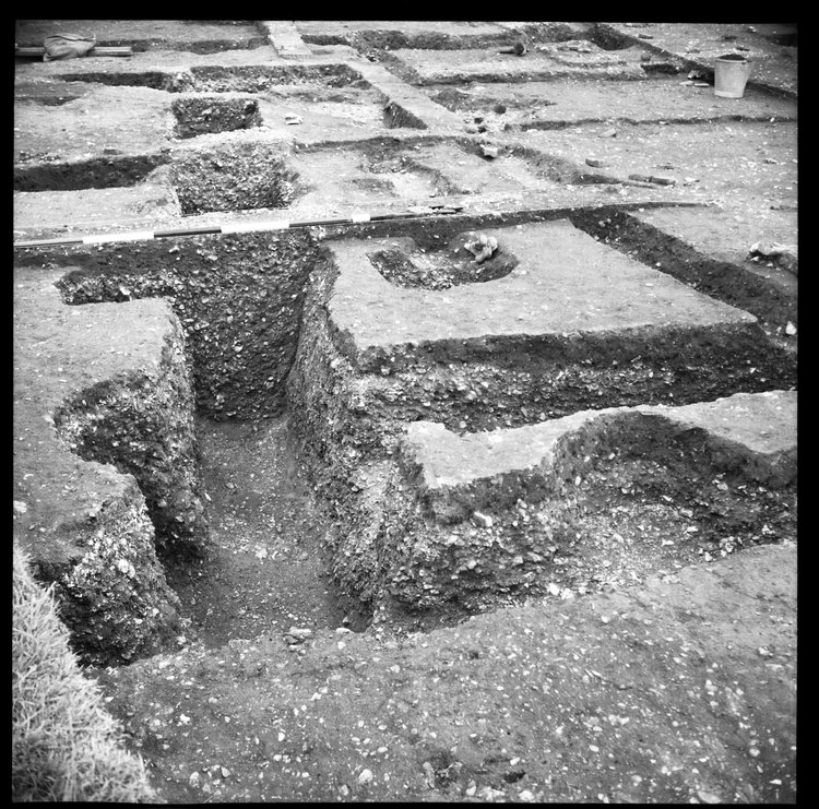 Thumbnail of 67-4 Close up looking E of section of foundation trench in IDX with scale