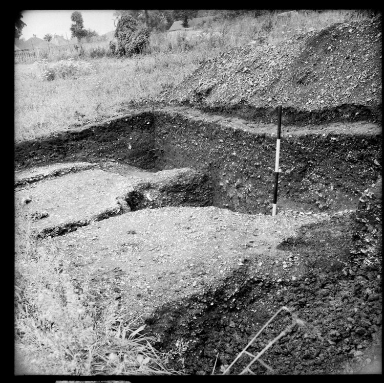 Thumbnail of 8-1 View of feature against trench section in unknown trench from PC I-III with scale - 2