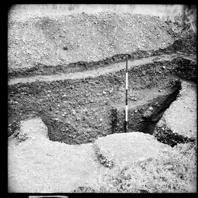 Thumbnail of 8-4 View of feature against trench section in unknown trench from PC I-III with scale