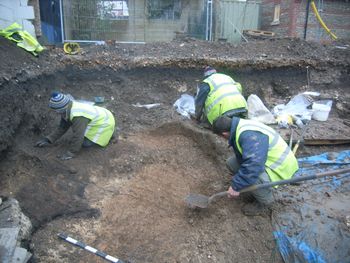 Multiple fieldwork investigations at 35 and 41-43 West Street, Wilton: Working shot view from the south