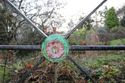 Thumbnail of Detail of painted flower detail on metal gate
