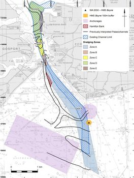 Areas of archaeological interest in relation to dredging zones