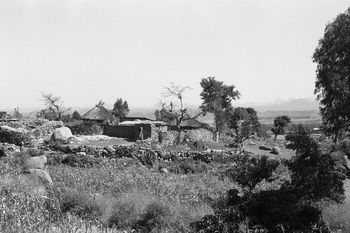 Black and White Image from Addi Atshafi excursion: A traditional Aksumite one-family compound.