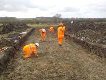 Working shot taken onsite during the archaeological works at Ladbroke, Warwickshire.