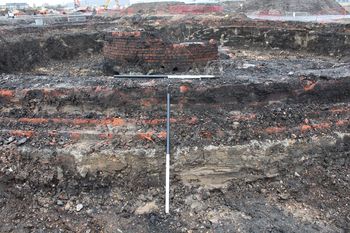  Brick wall and wall running along internal face of turntable, looking south; NW facing shot from viewpoint location 1, Copyright: HS2.