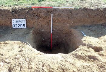 Large pit, dated via finds to the Late Prehistoric to early Anglo-Saxon periods.  Copyright HS2 Ltd. 