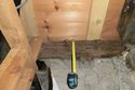 Thumbnail of Photo 096. Top of alcove, SbE of sitting room fireplace (flash). Looking up and WbS. Scale 300mm.