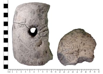  Prehistoric loom weight recovered from pit, indicative of the Bronze/Iron Age occupation phase of the site. Copyright HS2 Ltd