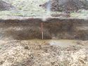 Thumbnail of Evaluation Area 2, Trench 14 NW facing section of quarry pit [1405], 1M & 2M scale