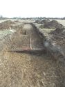 Thumbnail of Evaluation Area 2, Trench 4 overview of pit [408] &linear [409], 2M & 1M scale, view from W