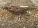 Thumbnail of Area A, S facing section of ditch [3056] & gully [3059], 1M scale, view from S