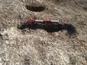 Thumbnail of Area A, S facing section of posthole [3235] & quarry pit [3237], 0.4M scale, view from S