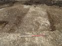 Thumbnail of Area C, oblique view of ditch [2006] & quarry pit [2004] intersection, 1M scale, view from SE