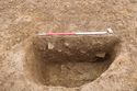 Thumbnail of Plan shot of pit [1003], facing north north-east. From Archaeological Recording at West of Culworth, Northamptonshire, England.