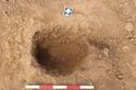 Thumbnail of Fully excavated shot of post-hole [1041], facing north-west. From Archaeological Recording at West of Culworth, Northamptonshire, England.