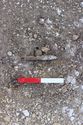 Thumbnail of Photo 3202 N facing shot of pre-excavated grave, detail of spearhead [605197] no board.