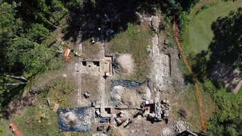Drone shot of the Banqueting House during excavation