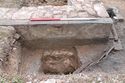 Thumbnail of Trench 4, wall {411} with sondage exposing foundations. View NNW, 1m scale