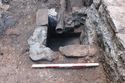 Thumbnail of Trench 4, drain {405} with pipe (406), view SE, 0.5m scale
