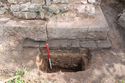 Thumbnail of Trench 5 wall {508} with sondage to expose foundations, view  ENE, 1m scale