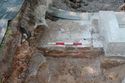 Thumbnail of Trench 1, eastern (southern section) wall {114}  of plunge pool room in Bath House, view NW, 0.5m scale.
