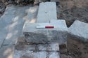 Thumbnail of Trench 1, southern door pillar {112} within entrance to plunge pool room, view NNE, 0.20m scale