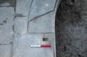 Thumbnail of Trench 1, socket on eastern side (southern) of plunge pool {109} perhaps for fixing entrance ladder. View SSW, 0.2m scale