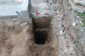 Thumbnail of Trench 1, sondage to expose foundations on exterior side of wall {113}, view WNW, 0.5m scale
