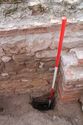 Thumbnail of Trench 2 sondage up against wall {206} to expose foundations, view NNW, 2m scale