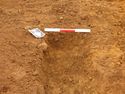 Thumbnail of Ditch [1005]. North East facing section of terminus, facing South West. From archaeological recording and construction integrated recording at Thorpe Mandeville, Northamptonshire, England.