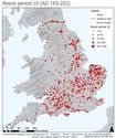 Thumbnail of The quantity of coins from Reece issue period 10 (AD 193-222) from parishes in Britain visualised through graduating quantities