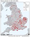 Thumbnail of The quantity of coins from Reece issue period 12 (AD 238-260) from parishes in Britain visualised through graduating quantities