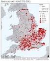 Thumbnail of The quantity of coins from Reece issue period 14 (AD 275-296) from parishes in Britain visualised through graduating quantities