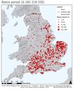 Thumbnail of The quantity of coins from Reece issue period 16 (AD 317-330) from parishes in Britain visualised through graduating quantities