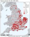Thumbnail of The quantity of coins from Reece issue period 18 (AD 348-364) from parishes in Britain visualised through graduating quantities